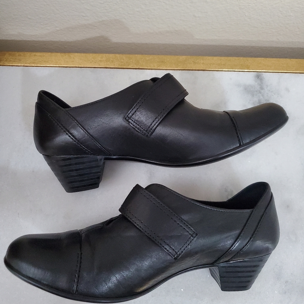 Mephisto Black Leather Round Toe Chunky Heel Velcro Strap Women's Shoe 5 1/2   8 - Picture 8 of 15